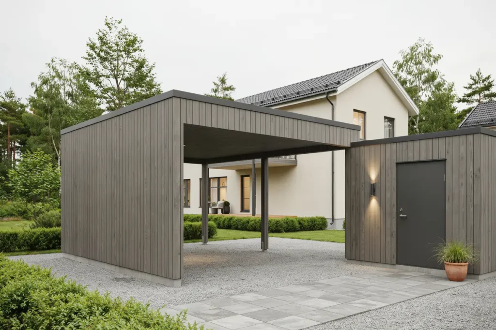 nybyggd carport med f rr d vid villa i malmsl tt